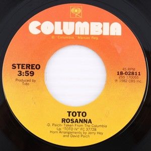 Toto, Rosanna / It's A Feeling 1982 Terre Haute 45 rpm 7" Single Record 18-02811